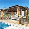 MELLCOM 12'x16' Hardtop Gazebo, Metal Double Roof Aluminum Gazebos with Curtain and Netting,Brown Permanent Galvanized Steel Pavilion for Patio, Lawn & Deck