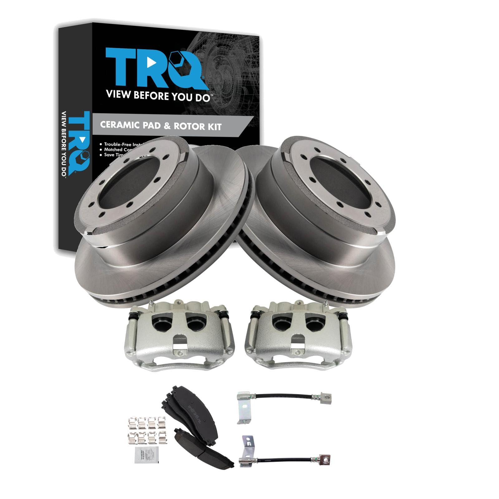 TRQ Rear Brake Pad &amp; Rotor Kit Ceramic Compatible with 2017-2019 Ford F-350 Super Duty