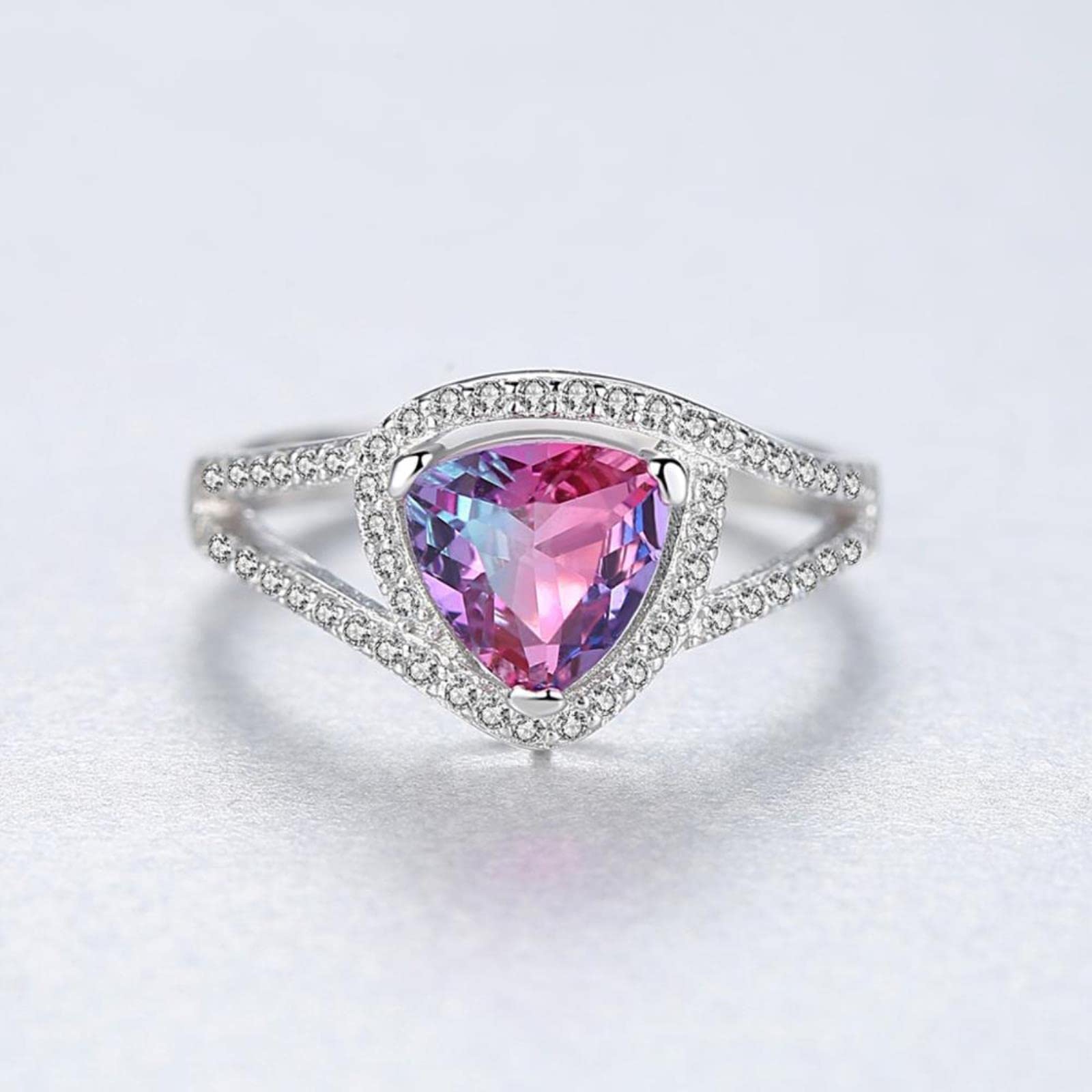 WBDWWTD Anillo Solitario De topacio púrpura místico Elegante, Plata De Ley 925, Anillo De Piedras Preciosas De arcoíris para Mujer, Anillos De Compromiso De Regalo