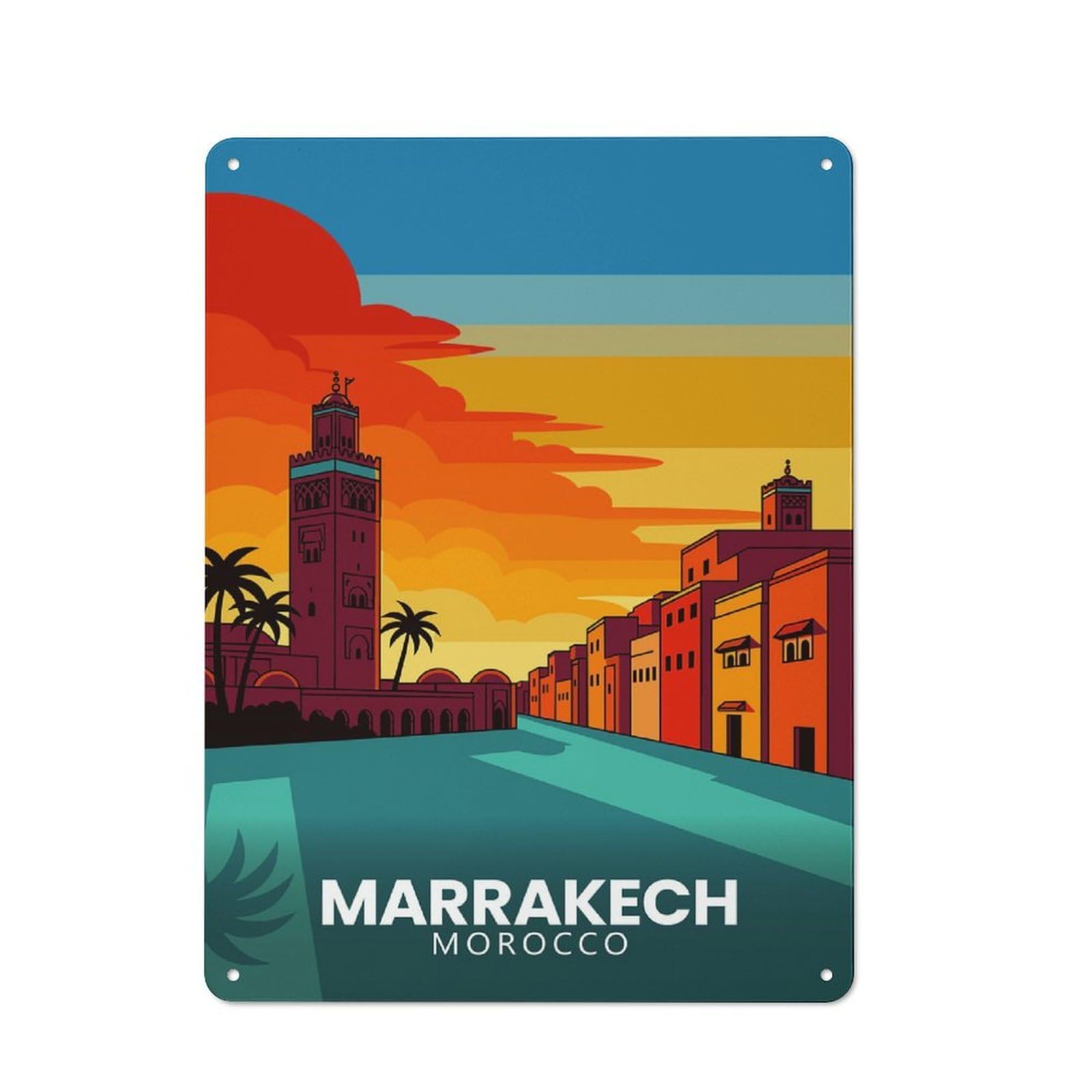 Junmoney Style-18 Everyday Marrakech, Morocco Travel (4) Decorative Tin Plaque 40X30cm, Room Wall Plaque For Bedroom, Kitchen, Office Or Living Room