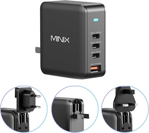 MINIX 165W USB C Charger,GaN II Charger PD3.1 Max 140W,Turbo 4-Port Wall Charger, Fast Charging Station, Adapter for MacBook Pro/iPad Air/iPhone15 Pro Max/Samsung/Galaxy S24 Ultra and More