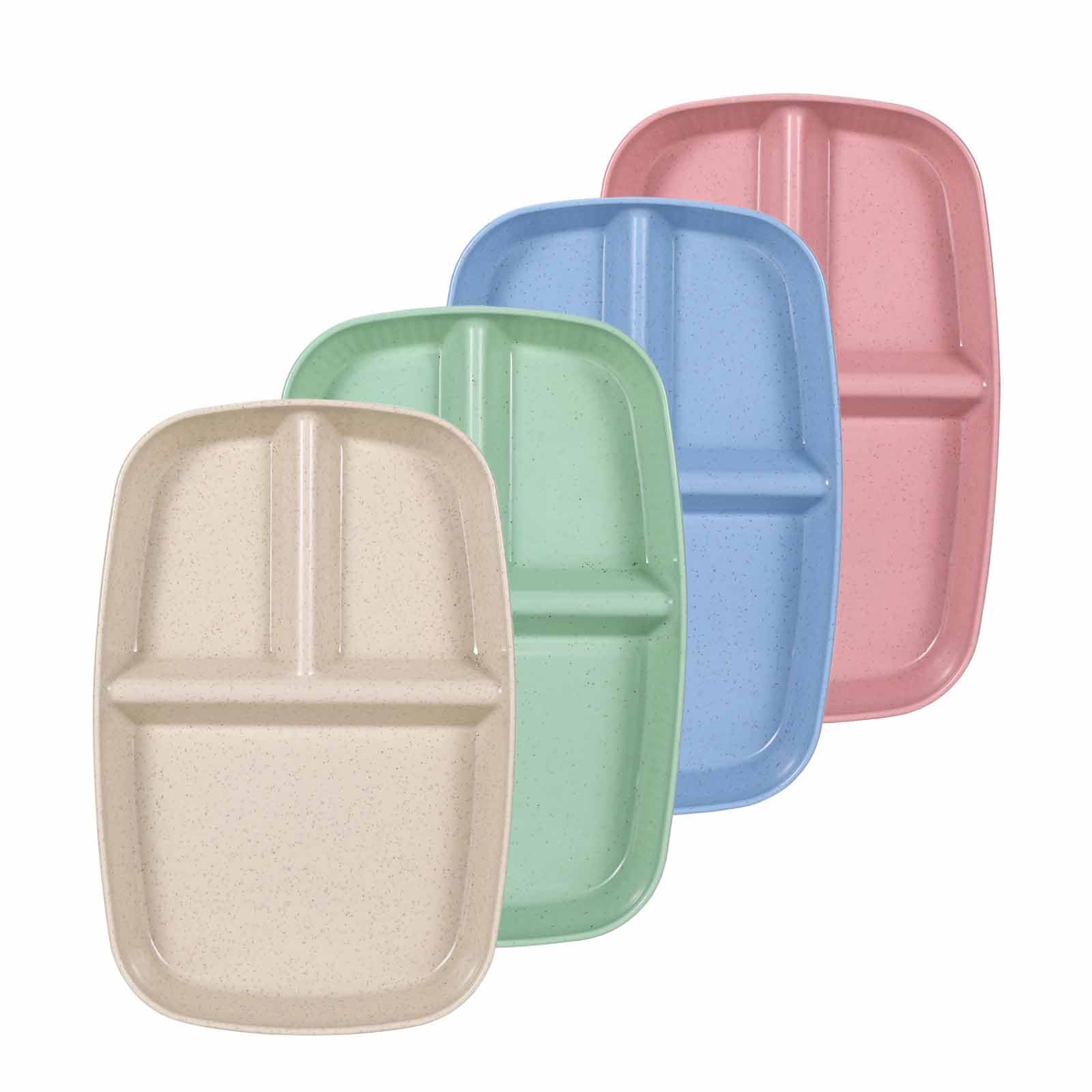 Set di 4 Piatti, Piatti con Scompartimenti, Piatti da Pranzo, Menù, Pratico Piatti in Tre Parti, Piatti durevoli e Riutilizzabili, Ideali per Camping, Bambini e Adulti