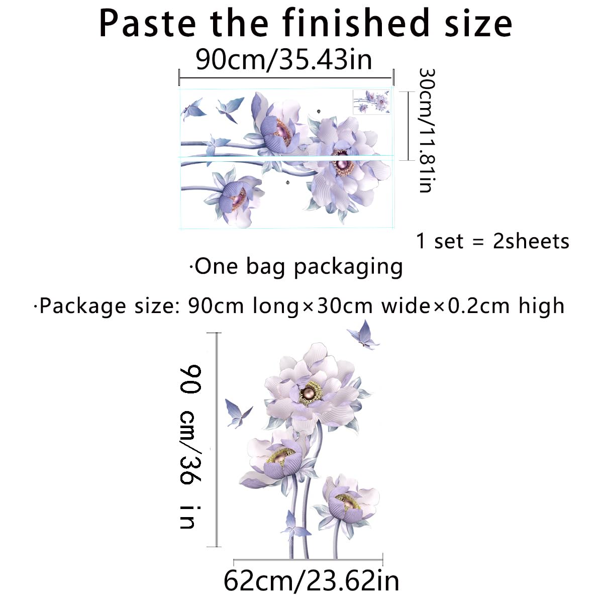 Runtoo 3D Flower Wall Art Stickers Purple Lotus Floral Wall Decals for Living Room Bedroom TV Background Wall Decor - Image 4