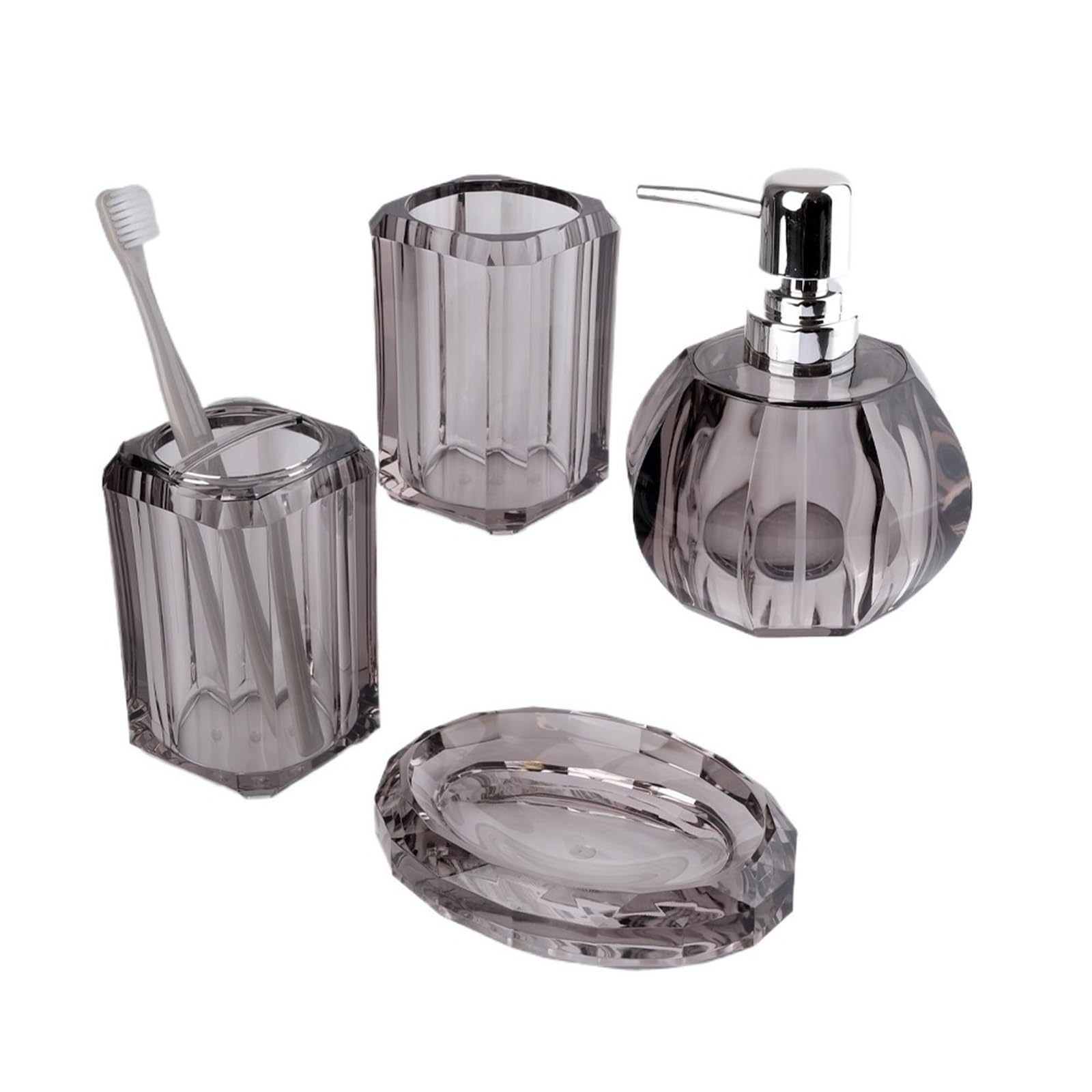 Soap Dispenser Bathroom Accessories Set 4 Pcs Lotion Soap Dispenser, Mouthwash Cup,Toothbrush Holder, Soap Dish For Home Apartment(Gris)