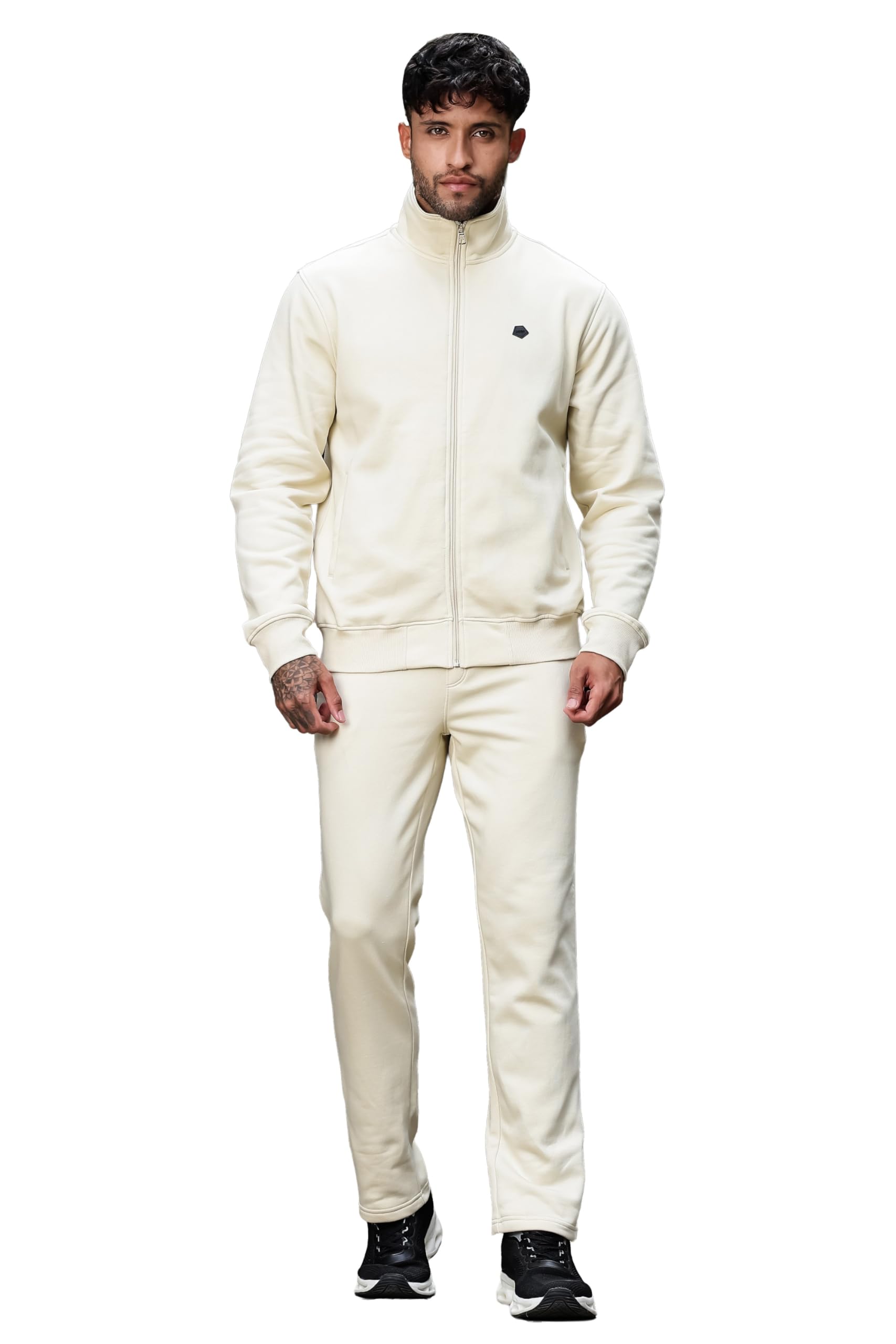 Men's Tracksuit Set Solid Color Cotton Blend | Mock Collar Top with Zip | Mid-Rise Jogger Bottom | Long Sleeve Activewear | 4-Pocket Casual Gym Sportswear-image-26