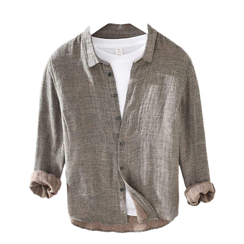 Camisa de Lino de Manga Larga para Hombre Camisas De La Playa Cómodo Respirable Juvenil Camisa Casual Vintage Camisa Informal de Verano