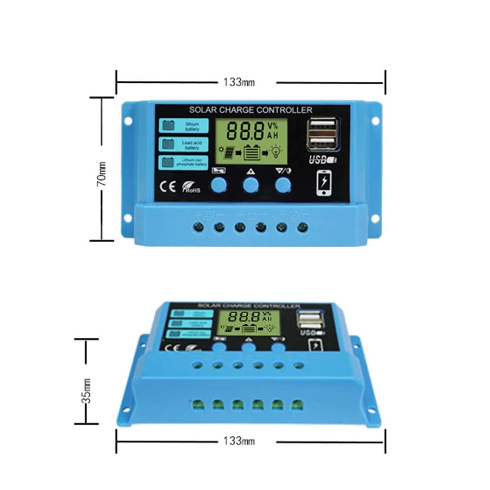 Kontroler ładowania słonecznego Fabryczny Regulator Ładowania Słonecznego Lifepo4 Battey Używaj Wyświetlacza LCD 12V 24V Podwójny Ogniw Słonecznych USB(30A)