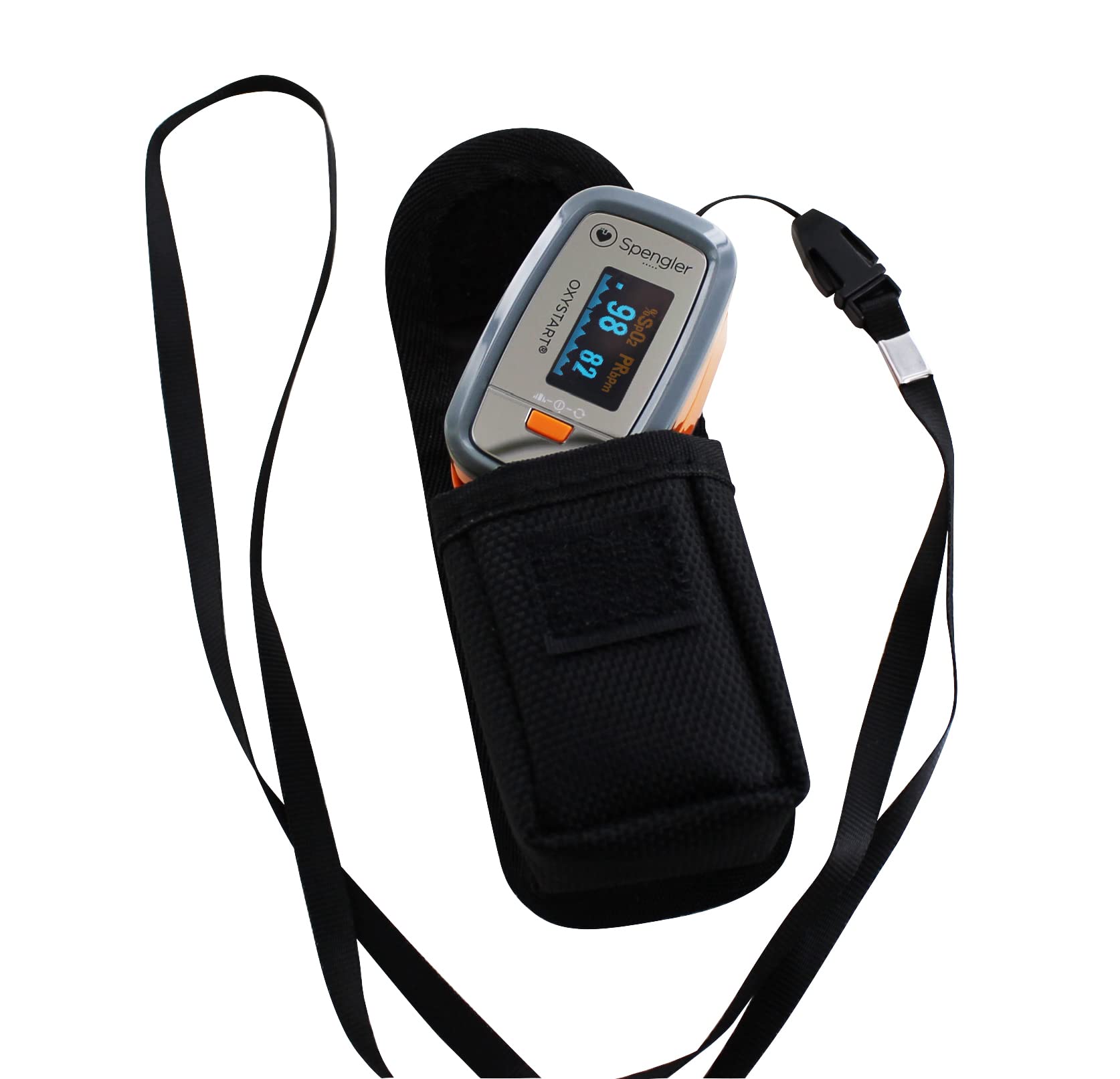 Oxymètre de doigt SPENGLER Oxystart, Oxymètre de Pouls Digital Portable, Facile à Utiliser, Fiable et Précis, Compact et Léger (Orange)