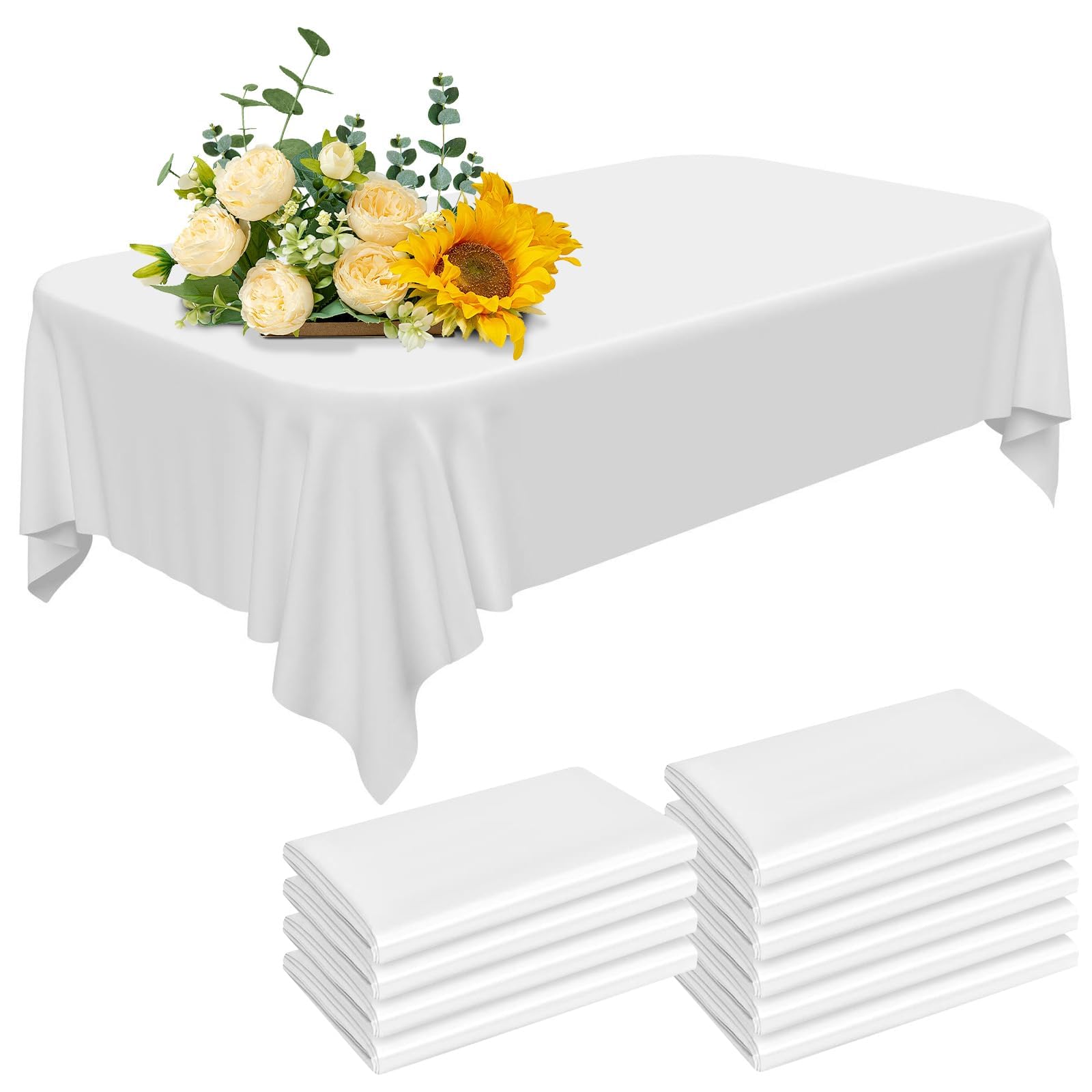 10 Pack White Table Cover, 137 x 274 cm Disposable Plastic Table Cloth, Rectangle Large Waterproof Disposable Party Tablecloths for Holiday Party Engagement Weddings Baptism Birthday Decorations