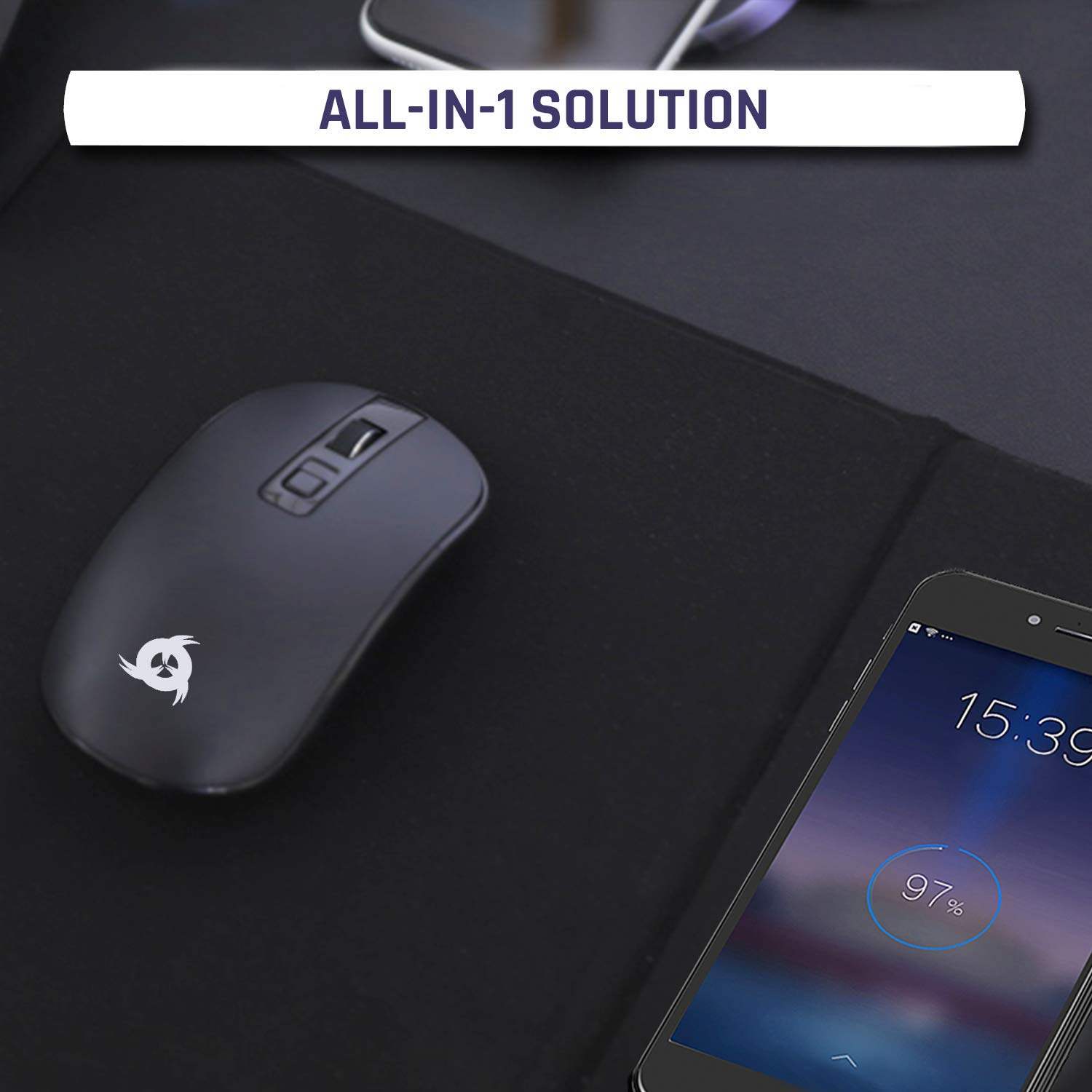KLIM Inspiration + Makepad – Mouse wireless e tappetino per mouse con caricatore wireless + mouse ergonomico per PC portatile Mac + stazione di ricarica compatibile con iPhone Samsung Huawei LG e