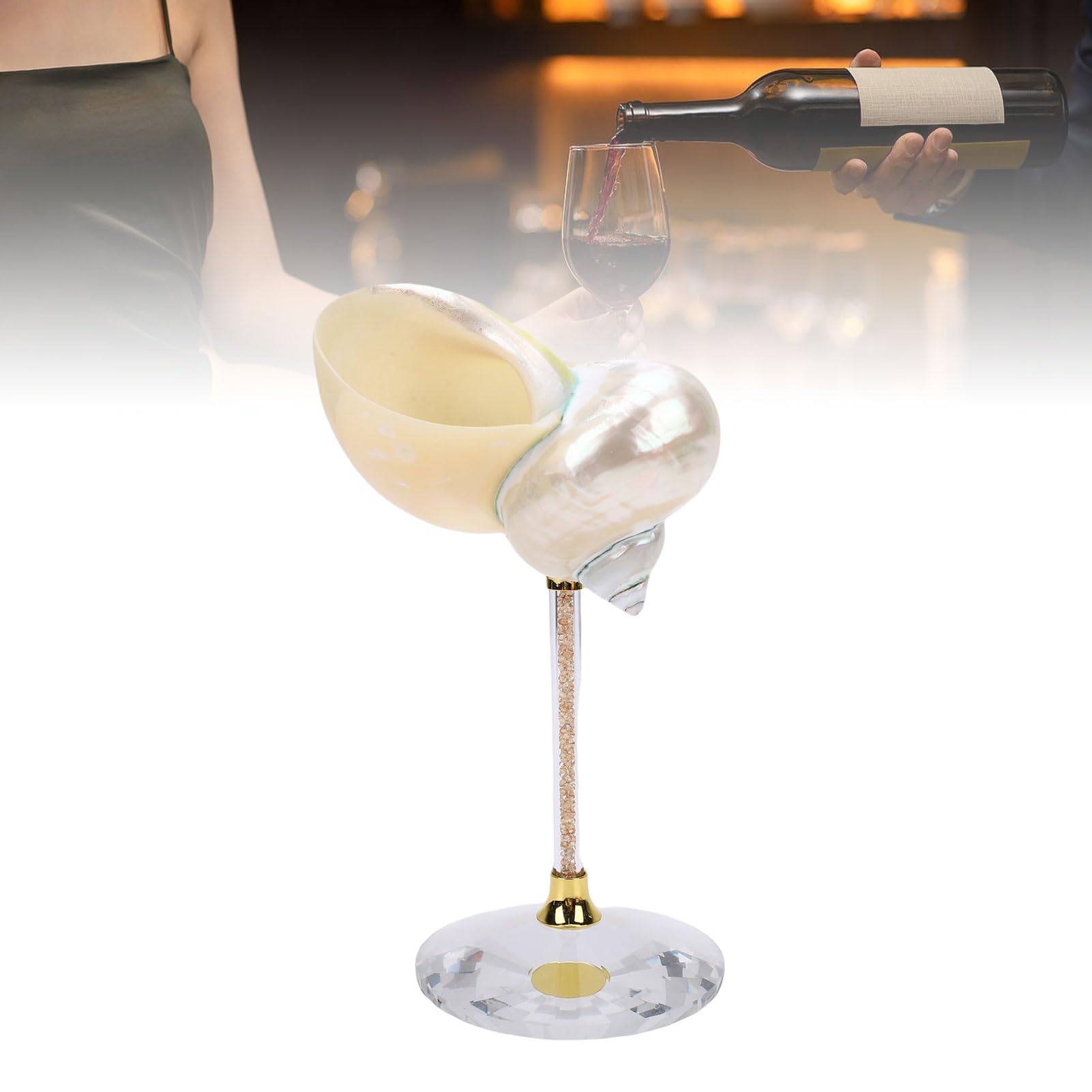 FTVOGUE Copa de Vino con Forma de Caracola, Copa Artesanal Pulida con Diseño único de Concha Natural sin Teñir, Ideal para Bodas, Fiestas, Bares y cócteles. (WHITE)