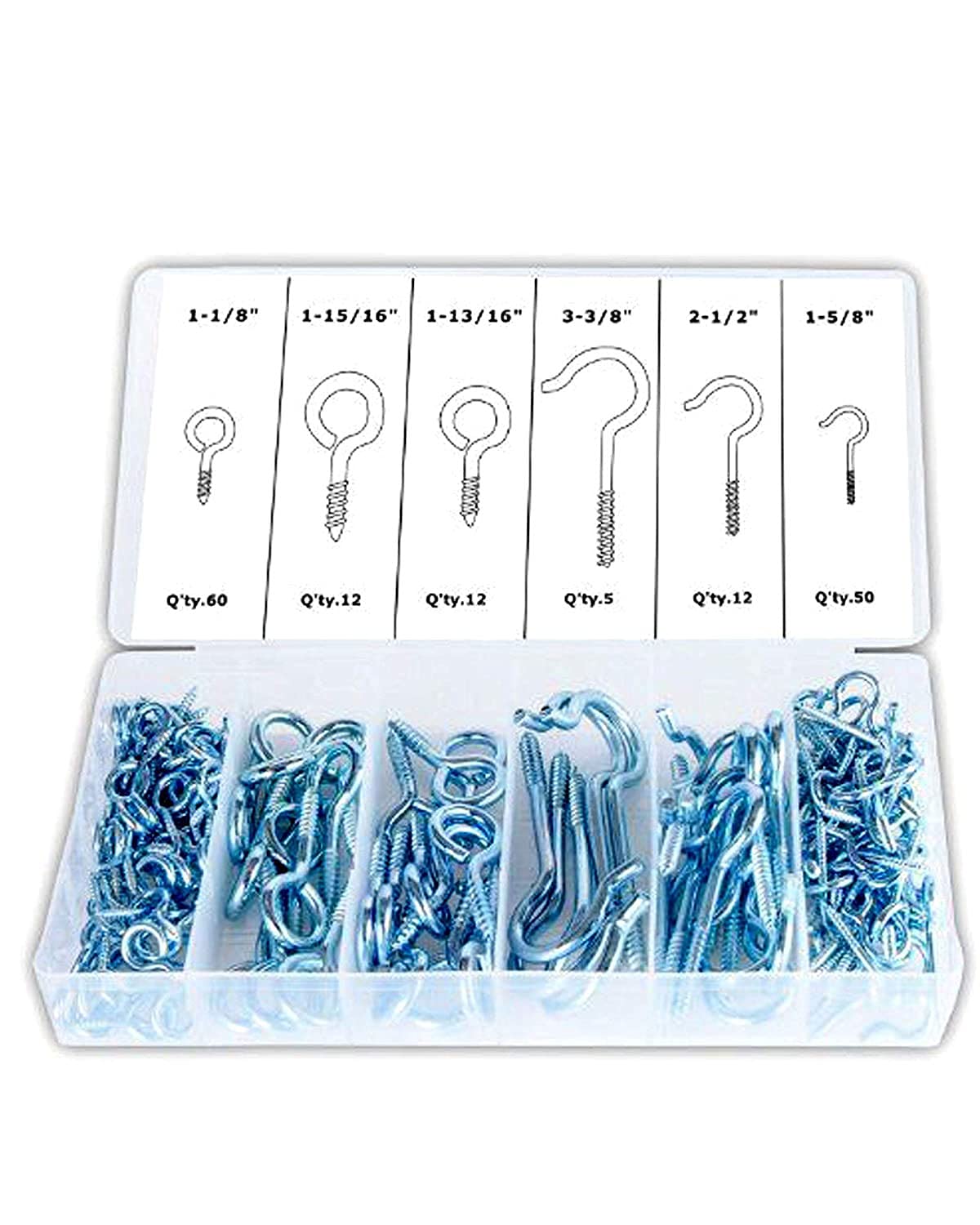 Eye Bolt and Eye Hook Assortment - Screw Hooks and Screw Eyes Kit - Eye Bolts Assortment - 151 Pc Eye and Hook Assortment - Eye Screws Assorted Screw Hooks Eye Hooks Screw in Heavy Duty