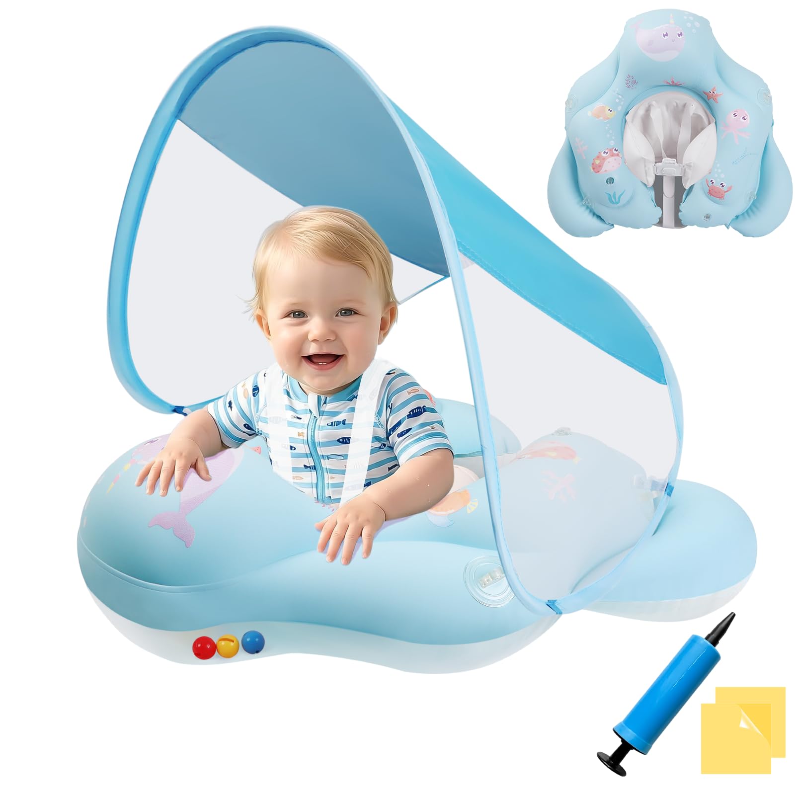 Baby Float with Canopy Ninonly Baby Swimming Float with Canopy UPF50+ Detachable and Adjustable Shoulder Straps