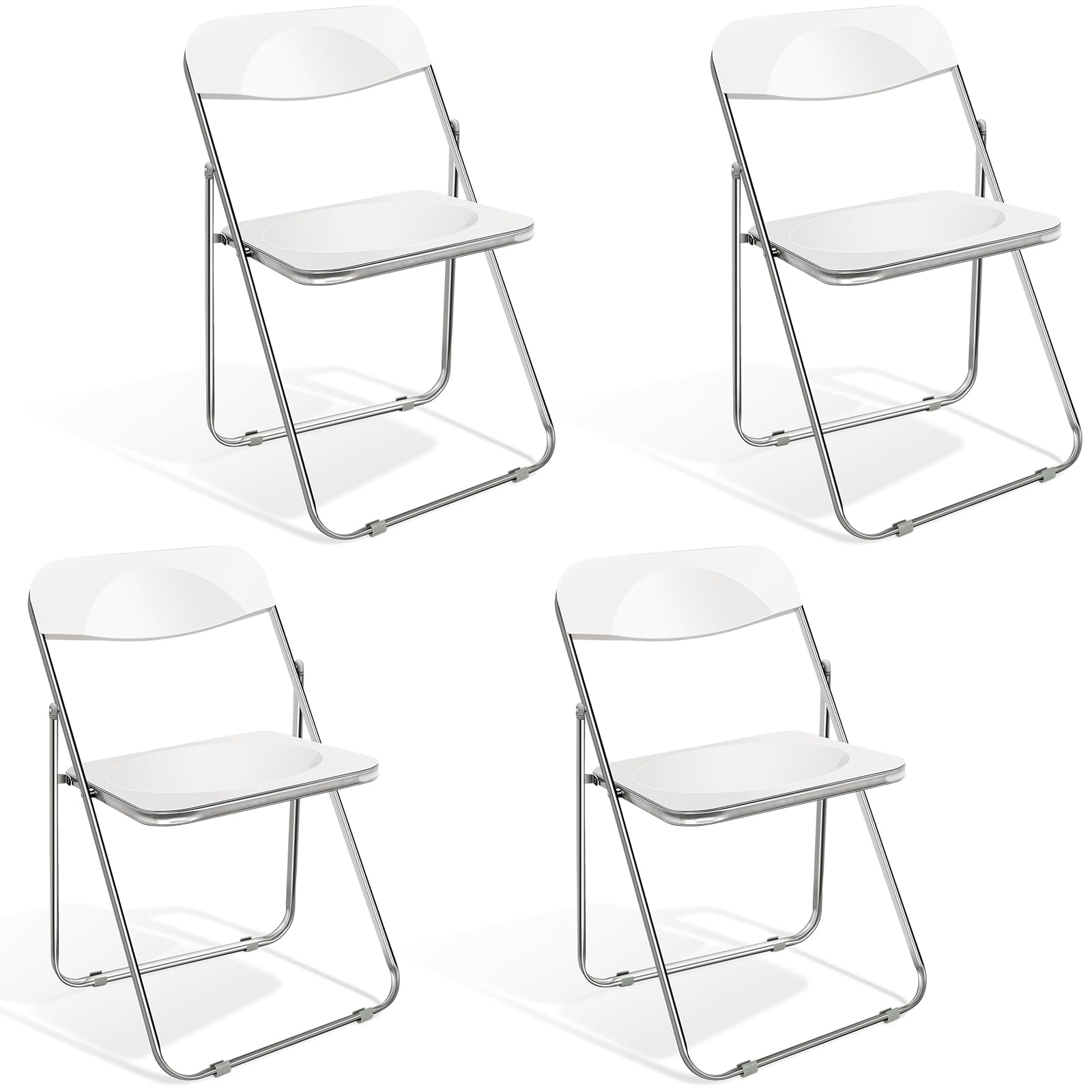 ANVOFONG Juego de 4 sillas Plegables,Sillas Plegables con Estructura de Metal,Cojín de Material PP,sillas Plegables Comedor,Sillas de jardín para balcón,Silla Plegable para Invitados y Eventos Blanco
