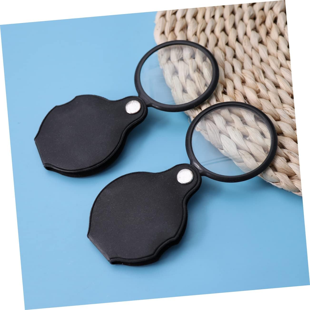 5X Folding Magnifier for Reading 8pcs Set Magnifier Tool Ruler Pocket Magnifying Glass Loupe Holder for Inspection Maps Hobbies