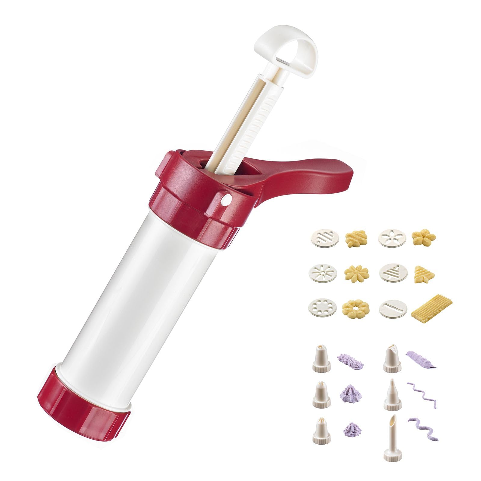 Westmark Presse à Biscuits/Seringue à Décorer, 6 Disques, 6 Douilles de Décoration, Quantité : 225 ml, Plastique, Luxus, Blanc/Rouge, 32302260
