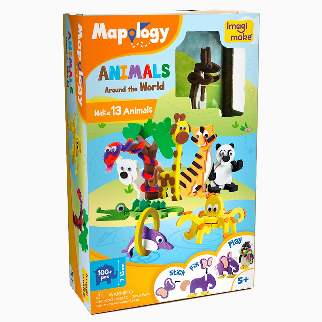 Imagimake Mapology Animals Around The World | Make 13 Miniature Models | 3D Puzzle for Kids | Birthday Gift for Girls & Boys | Educational Toys for 5,6,7,8,9 Years