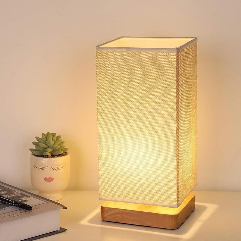 Desidiya® Wooden LED Table Lamp with Fabric Shade – Bedside, Desk & Nightstand Lamp for Bedroom & Living Room, USB Wired, Mini Desk Lamp, Gift Friendly (Beige)-image-11
