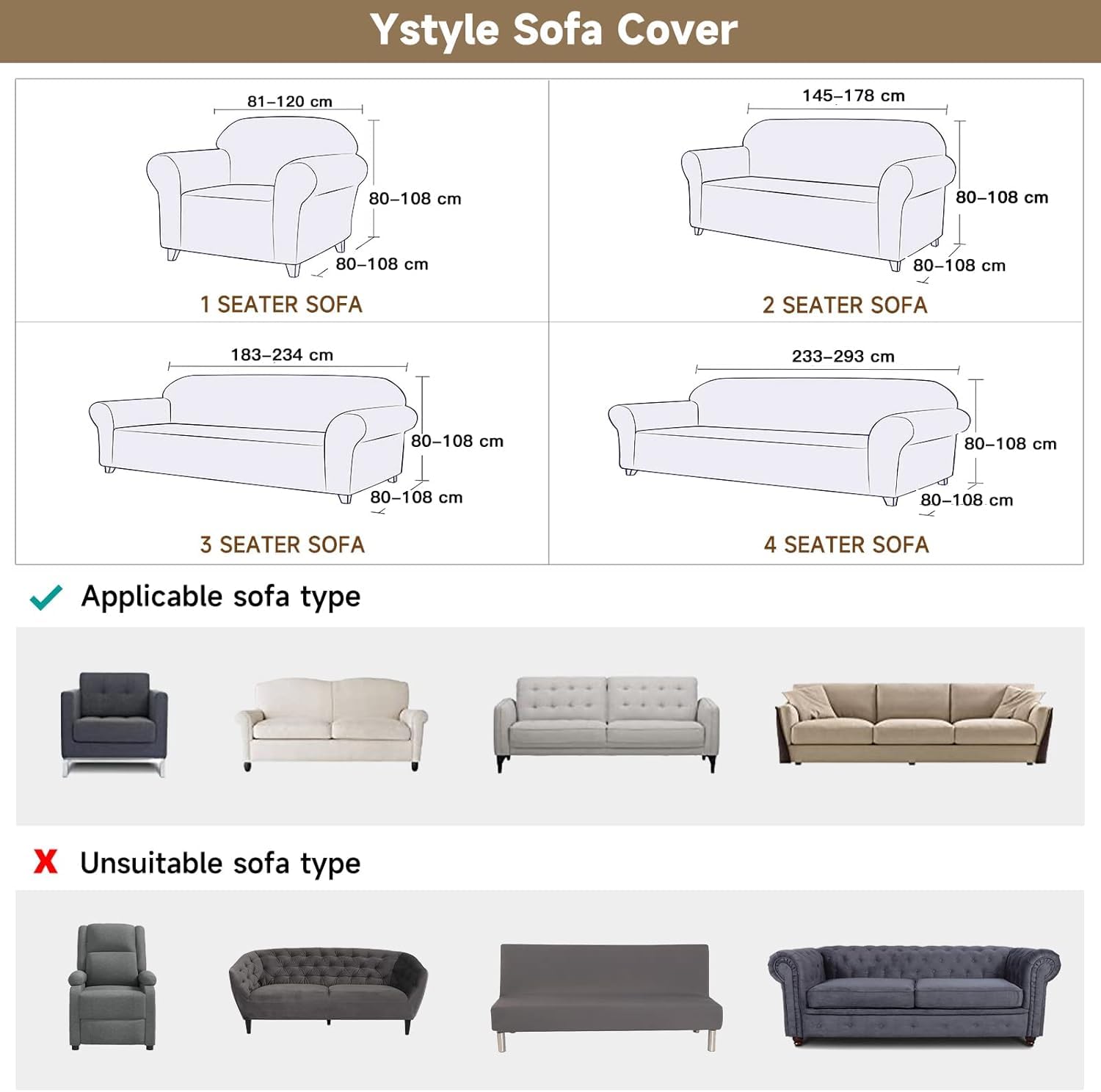 Ystyle Housse Canapé 2 Places avec Accoudoirs, Housse Canape Extensible, Protege Canape Universelle, Housses pour Meubles Protection pour Chiens Chats, Moderne Housse Fauteuil, Blanc Naturel