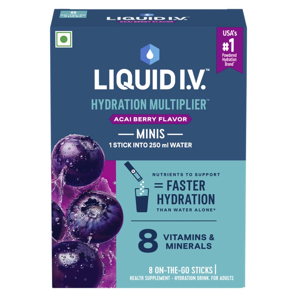 LIQUID I.V. Mini Hydration Multiplier- Acai Berry| Pack Of 8| Sodium & Potassium| Electrolyte Drink Mix| Easy Mix Sticks| No Artificial Sweeteners| No Caffeine| Hydration Drink| Half Serve|8x8g-image-41