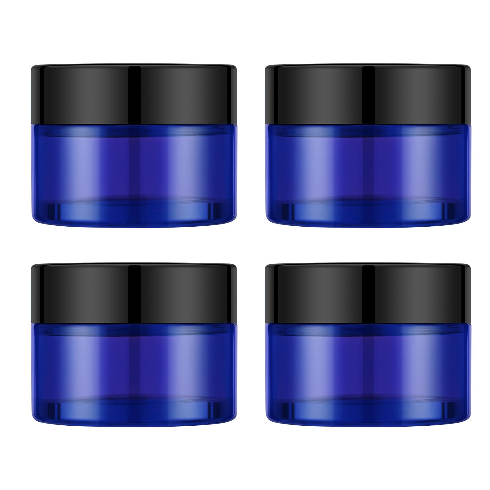 4 Pack 1oz Cosmetic Glass Jars with Lids, Blue Glass Jars with Lids & Stickers, Reusable Empty Round makeup container for Creams, Lotion, Makeup