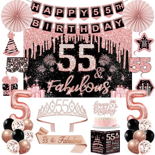 55th Birthday Decorations for Women 32PCS 55th Birthday Party Decorations