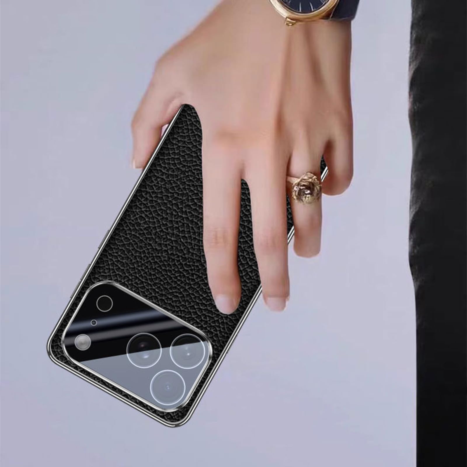 Skórzane etui do iPhone'a 17 Pro Max/17 Pro/17 Air/17, odporne na wstrząsy, pełna ochrona aparatu, galwanizowana krawędź, smukła obudowa, czarny, 17 Air