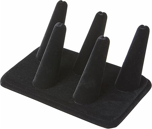 Plymor Pantalla de dedo de anillo de terciopelo negro, cinco en base rectangular, 5.25 pulgadas de ancho x 3.625 pulgadas de profundidad x 2.25