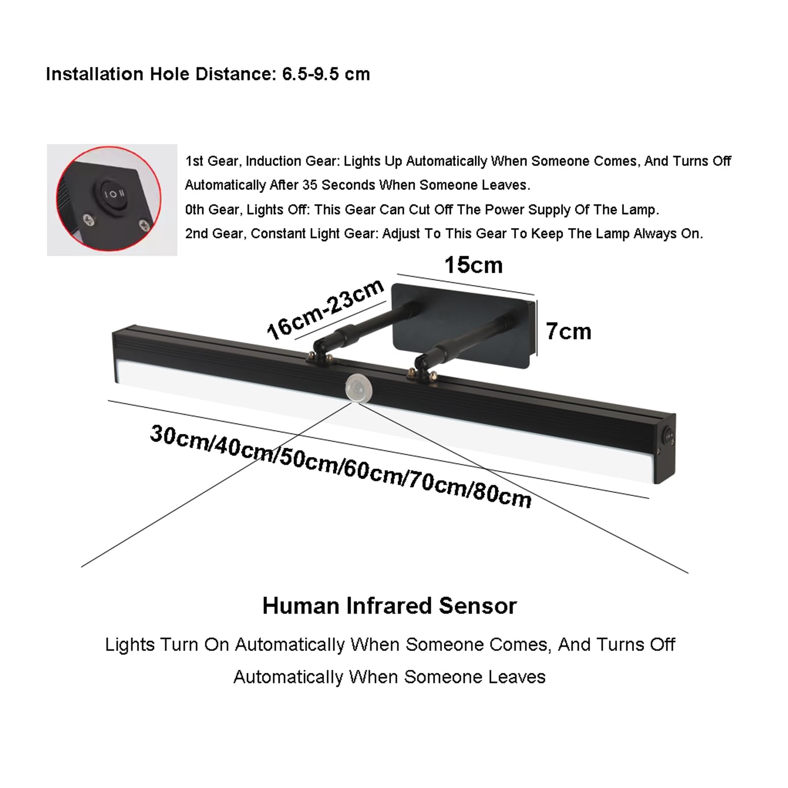 Lámpara Lámparas de tocador para baño con sensor de movimiento sobre espejo Luz de espejo de tocador retráctil con interruptor Apliques de baño LED Lámpara de tocador de luz blanca Maquillaje
