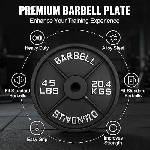 Miniatura 5 de 45LB Barbell Plate, Alloy Steel Cast Iron, 4 Design for Strength Training - High Strength, Long Lasting Durability, Ideal for Weightlifting and