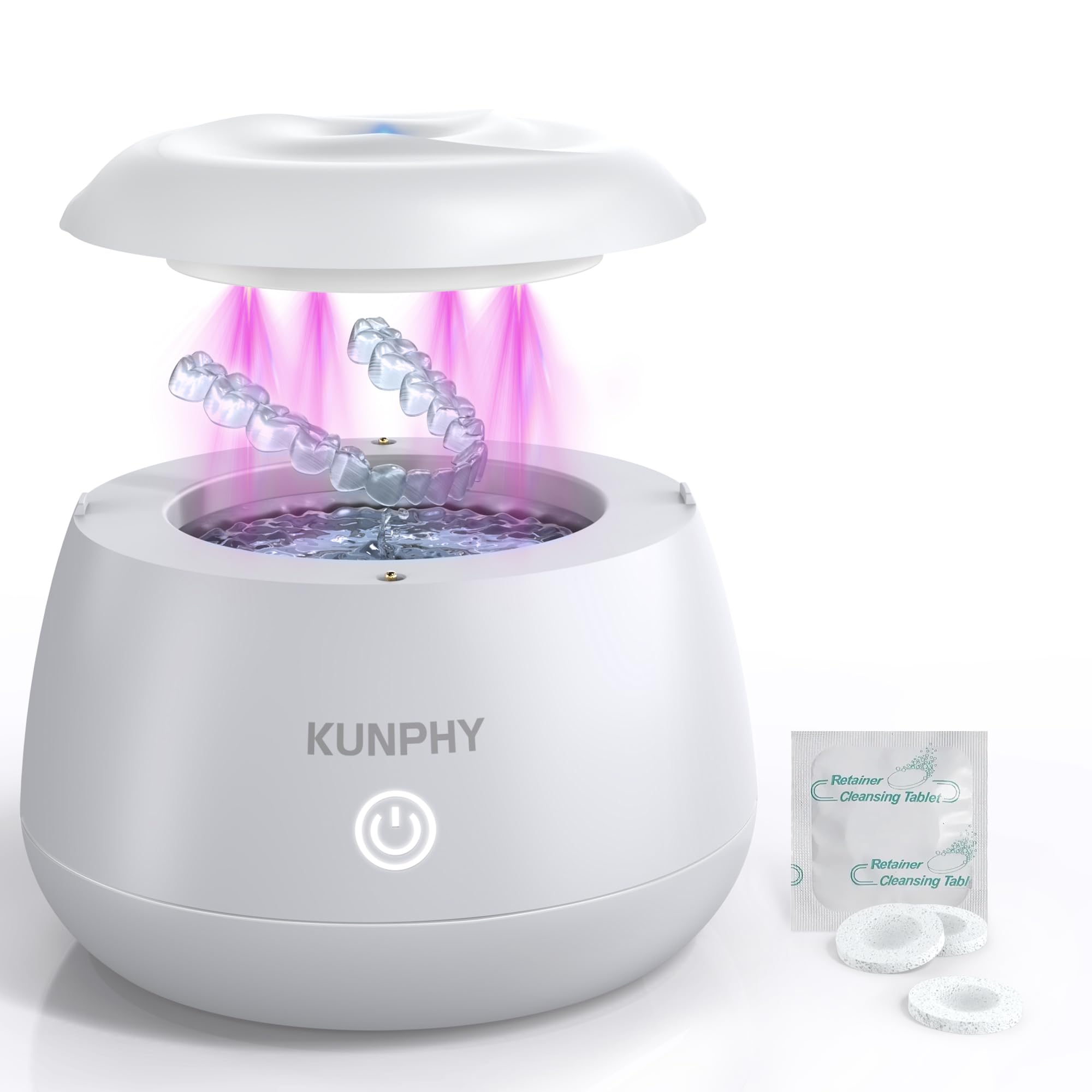 KUNPHY Ultraschallreinigungsgerät, 48kHz Dental Pod, Ultrasonic Cleaner for Zahnersatz, Retainer, Aligner, Prothesen, Zahnbürstenkopf, Schmuck Schwarz, IPX7 Wasser-feste
