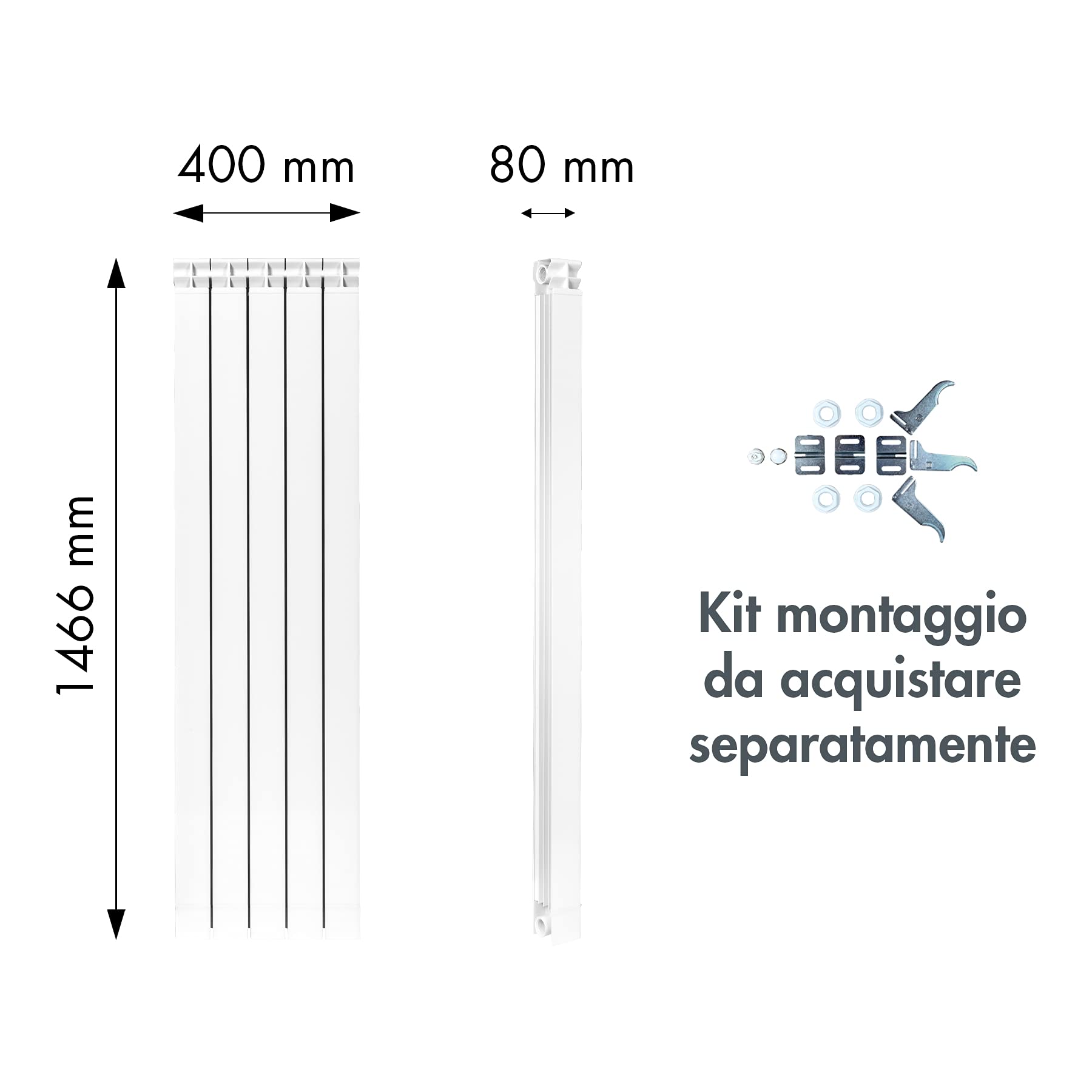 Fondital 82IAM01405 Radiatore in alluminio estruso Garda DUAL 80, 1400 mm, 5 elementi, bianco