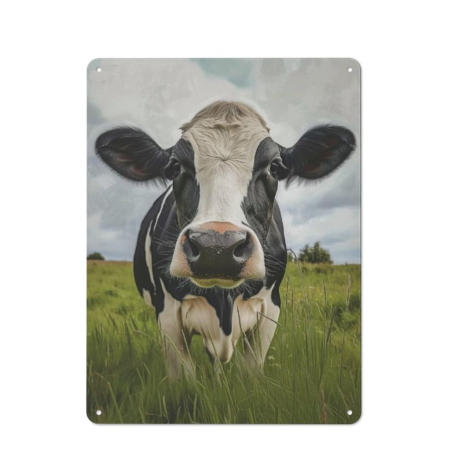 Junmoney Style-10 Metal Plaque 40X30cm With Holstein Cow Portrait For Pub Or Café, Vintage Decor, For Vintage Wall Decor Fans, For Metal Sign Collectors