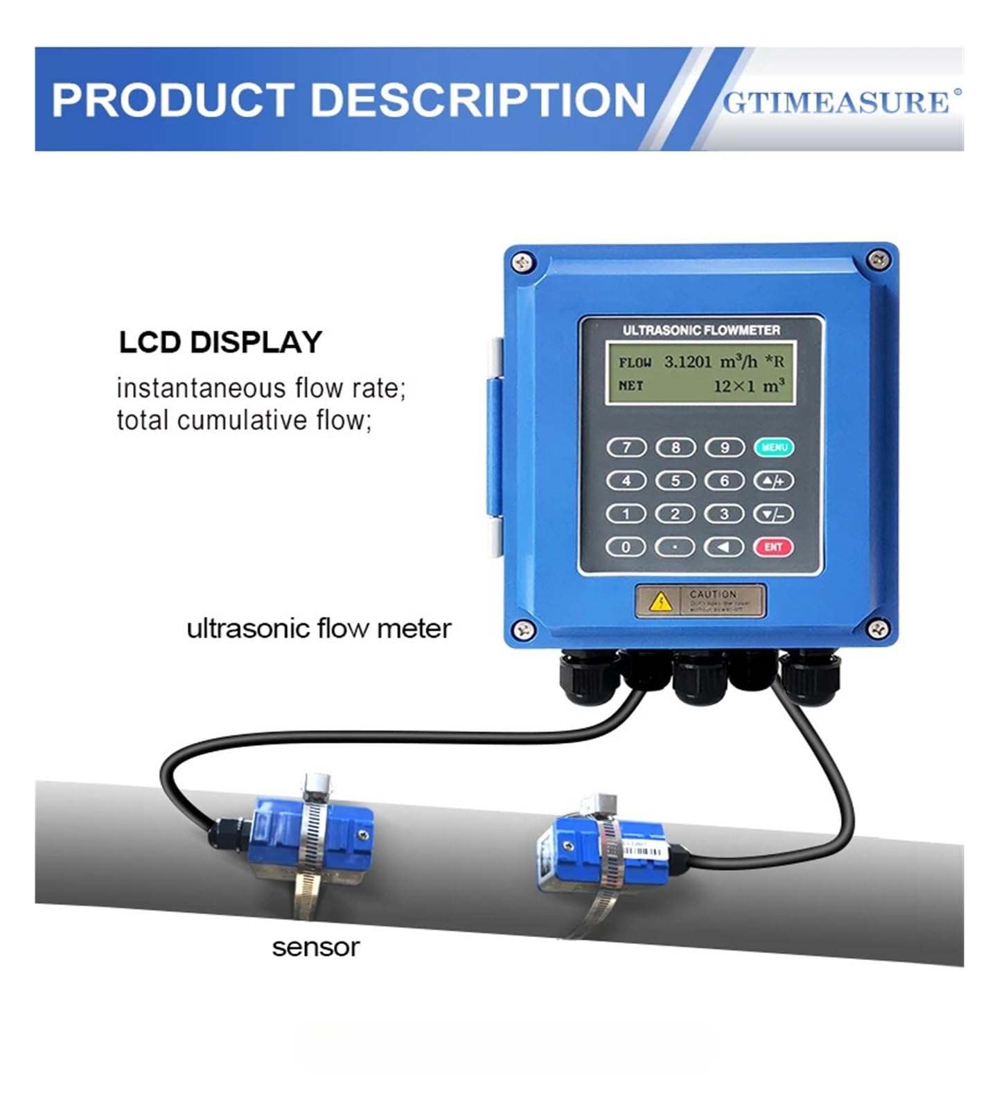 Alta Sensibilidad Conexión de abrazadera del medidor de flujo ultrasónico con sonda del Sensor de temperatura medidor de flujo de agua Digital de leche salida analógica Medidas precisas(Model1)