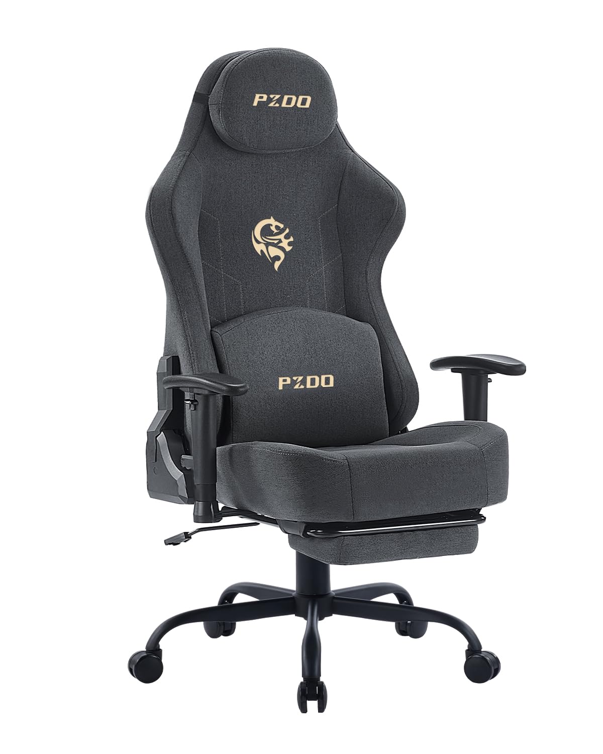 PZDO Computer Chair Fabric Gaming Chair, Ergonomic Gamer Chairs with Footrest, Cloth Gaming Chairs for Adults and Teens, Reclining PC Office Chair with Headrest & 3D Armrest, 350 lbs, (Deep-Grey) Deep Grey
