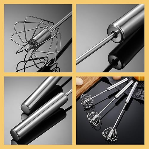 Miniatura 2 de Batidor de huevos semiautomático de acero inoxidable 2025, agitador de mano, batidora giratoria multifunción giratoria, batidor manual para cocinar