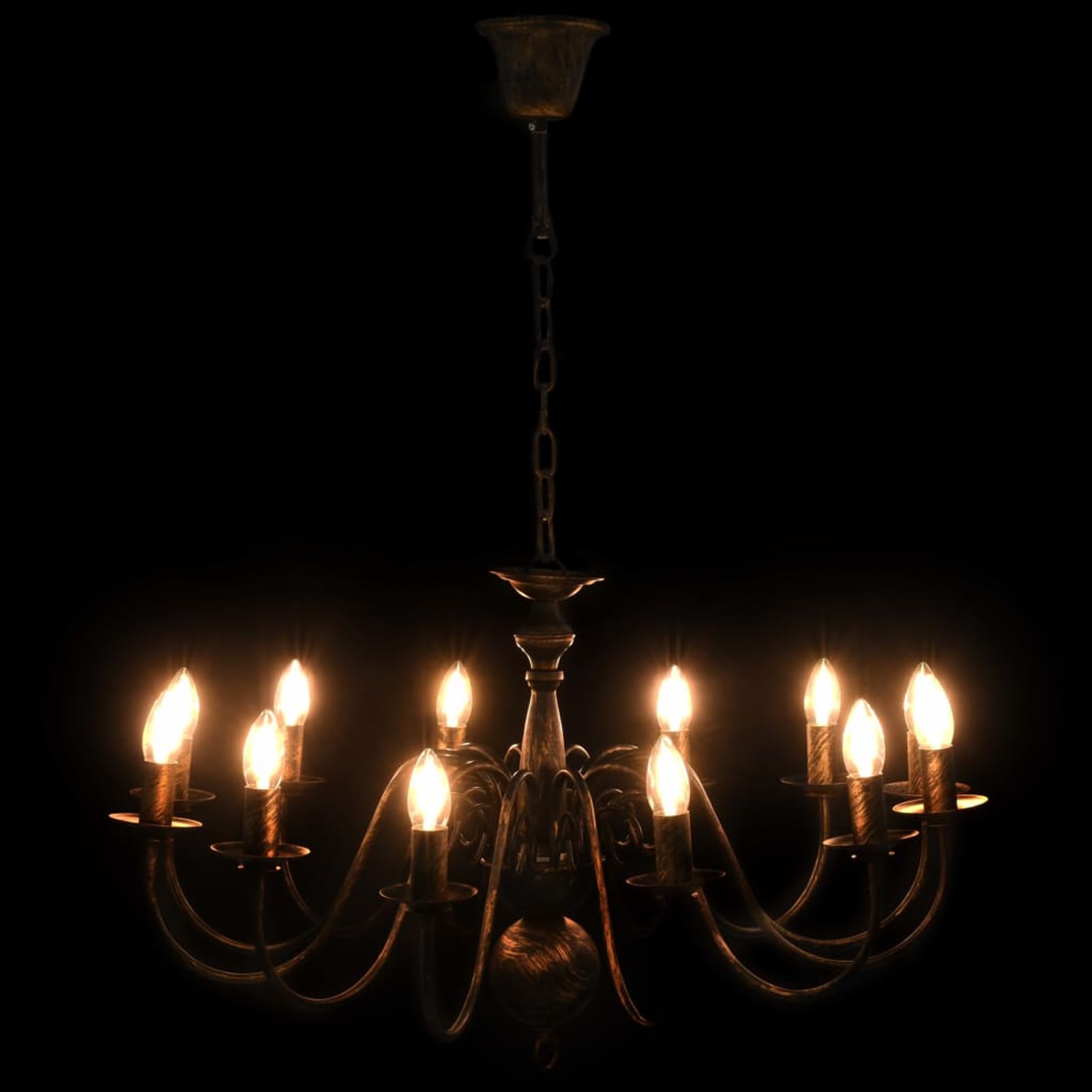 Gecheer Lampadario a Sospensione con 12 Portalampade E14, Design Classico Anticato, Diametro 80 cm Altezza 45 cm, Metallo Nero Anticato, Lampadario da Sala da Pranzo e Soggiorno