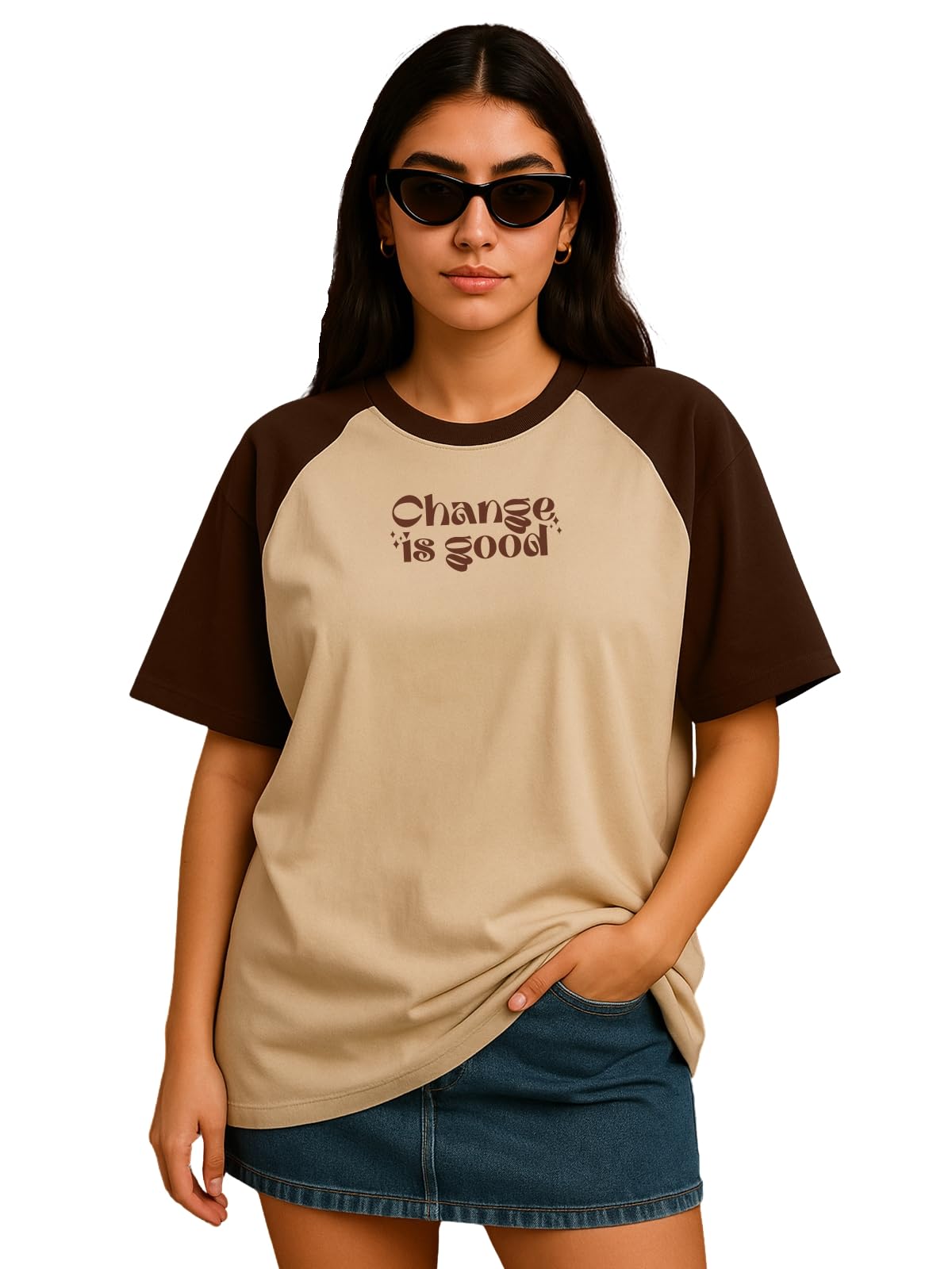 juneberry 100% Pure Cotton Oversized Fit Drop Shoulder Graphic Printed Raglan Sleeves Boyfriend T-Shirt for Women (Sizes: S to 2XL)-picture-9