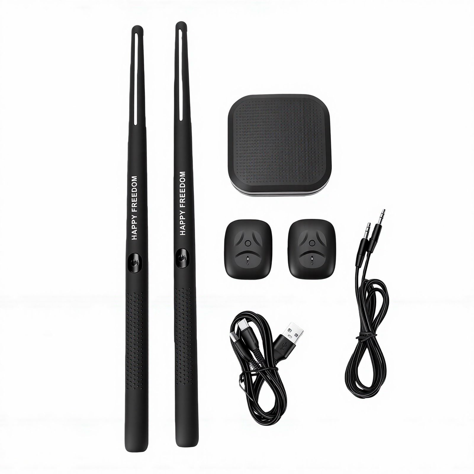 ZJchao Kit de Baguettes électroniques Air Drumsticks, Batterie Virtuelle avec Pédales à Détection de Mouvement 3D, Convertisseur de Son, Portable et Rechargeable, pour la Maison, le (BLACK)