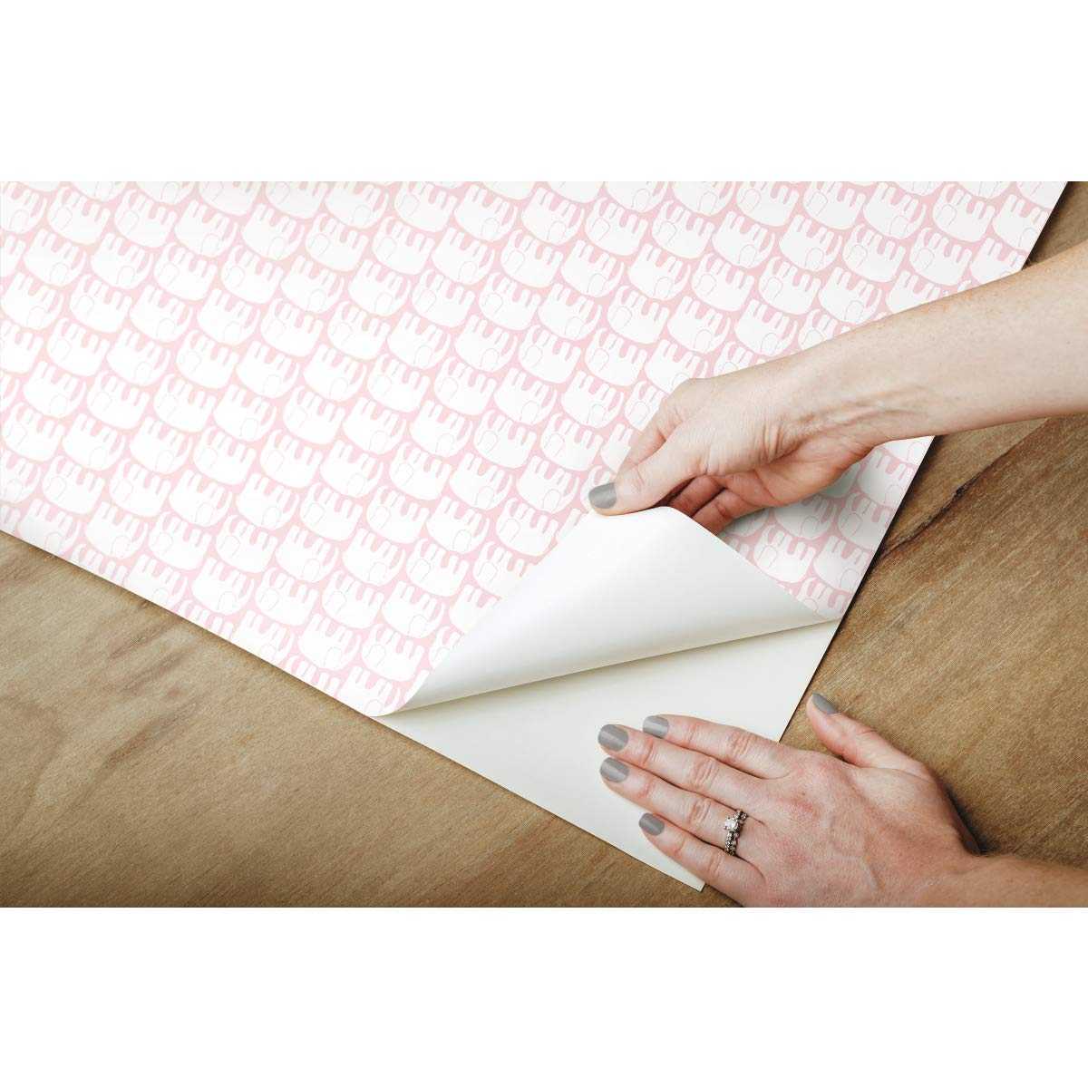 RoomMates RMK11527RL Pink Elefantti Peel and Stick Wallpaper, Pink, White, 45.7 x 47.9 cm - Image 4