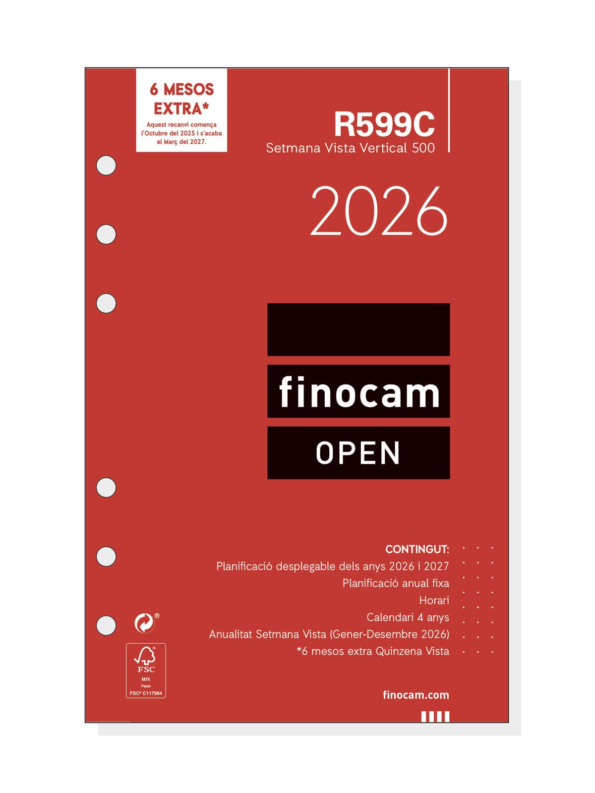 Finocam - Annual Open 2026 Weekly Vertical View Refill January 2026 - December 2026 (12 months) Catalan