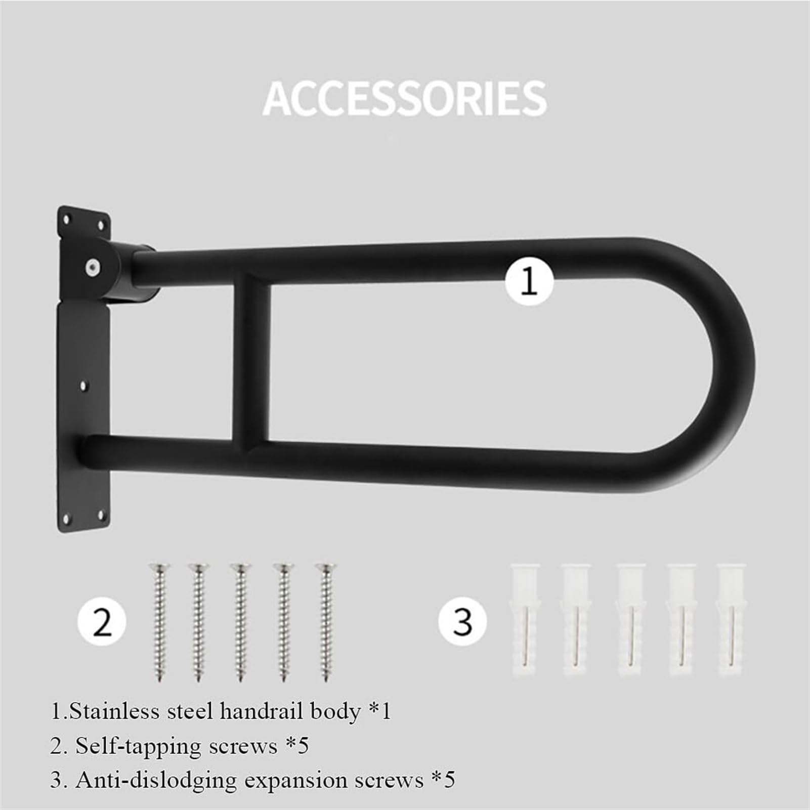 Maniglione for WC Pieghevole Lucido a Forma di U, corrimano for Bagno Ribaltabile Nero Opaco for Anziani disabili in Gravidanza, Aiuto for Doccia Pieghevole Senza Barriere a Parete(Black)