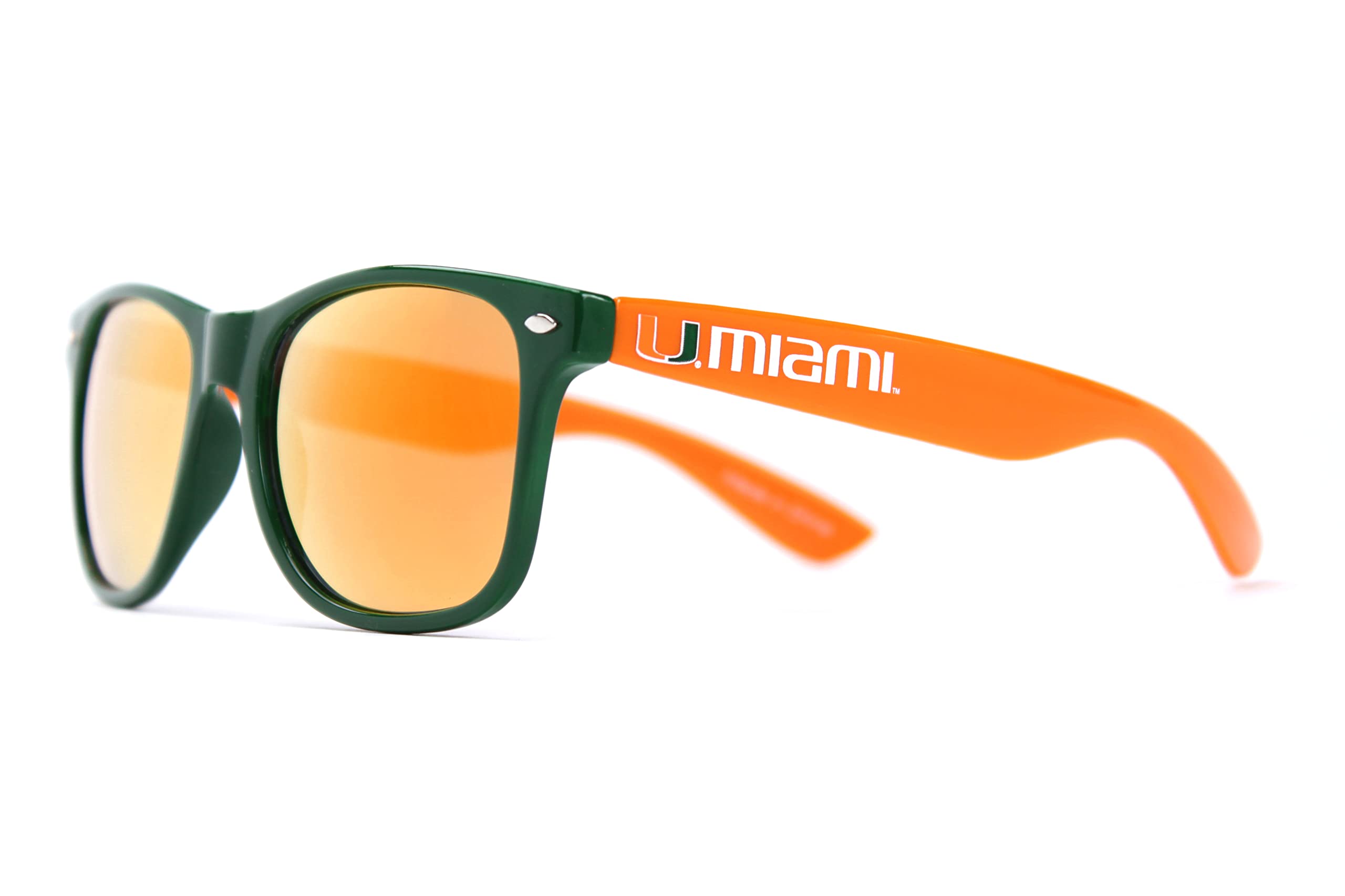 NCAA Miami Hurricanes MIAFL-4 Green Front Temple, Orange Lenses Sunglasses, One Size, Green