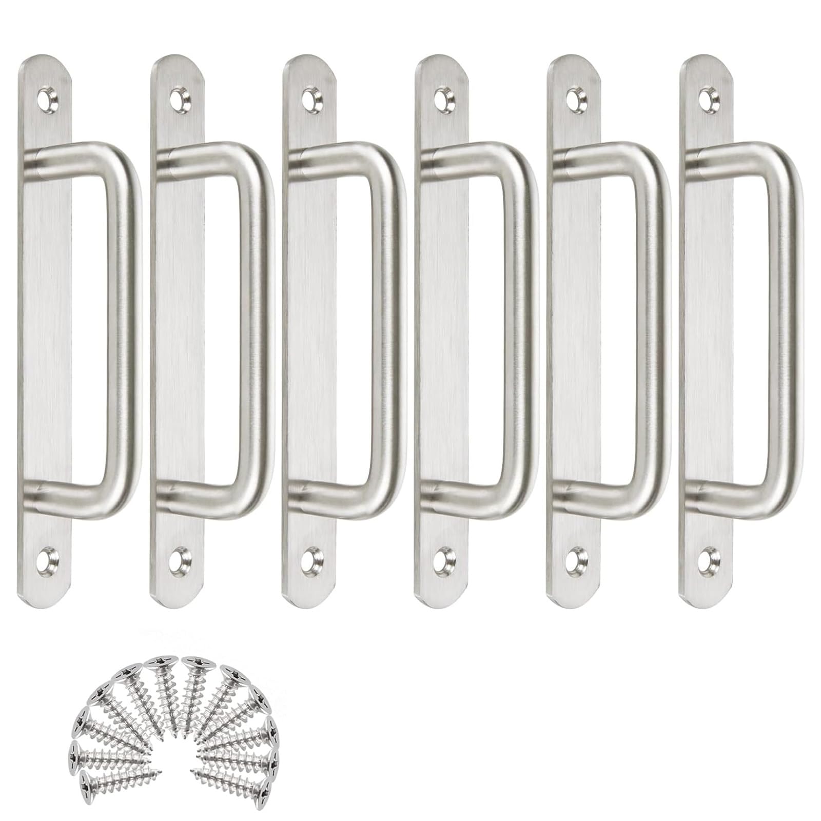6 Pack Door Handles, Sliding Door Handles Silver, Pull Handles for Doors, Stainless Steel Door Pull Handles for Kitchen Cupboard Cabinet Wardrobe Barn Shed（160mm/6.29in）
