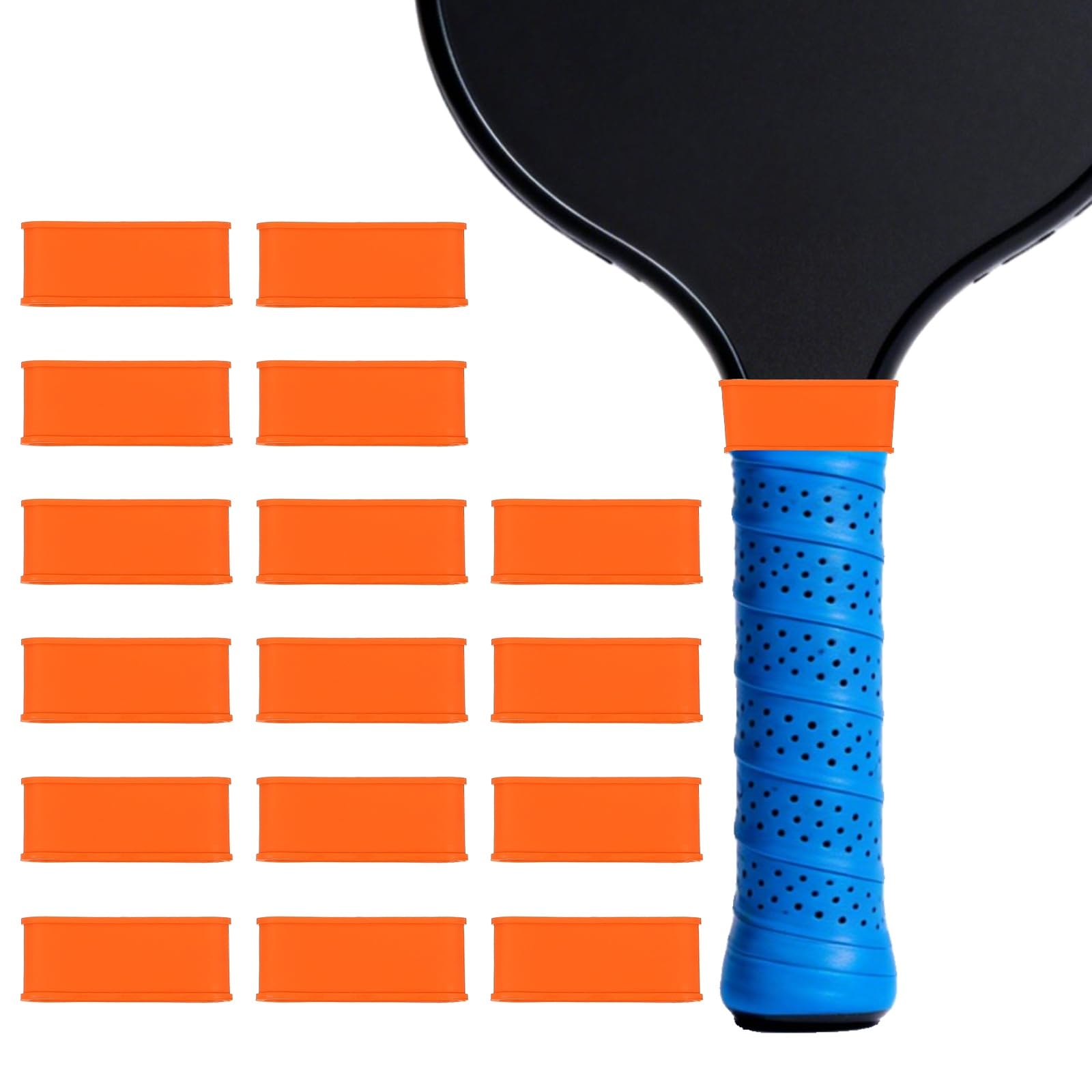YELARXI Pickleball Paddle Grip Bands, Tennis Racket Grip Tape Grips Bands Handle Silicone Rings for Sports Rackets 16 Pack & Orange-Fitting for (Pickleball/Tennis/Squash/Badminton)