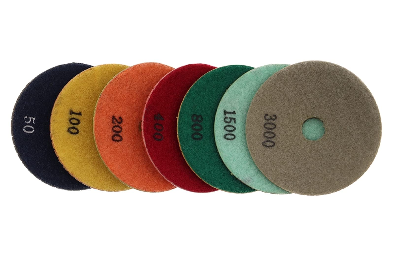 Almohadillas pulidoras de diamante, Juego de 7 almohadillas de pulido de diamante convexo de 4 pulgadas con borde en forma de arco for discos de pulido de granito, mármol y piedra(800)