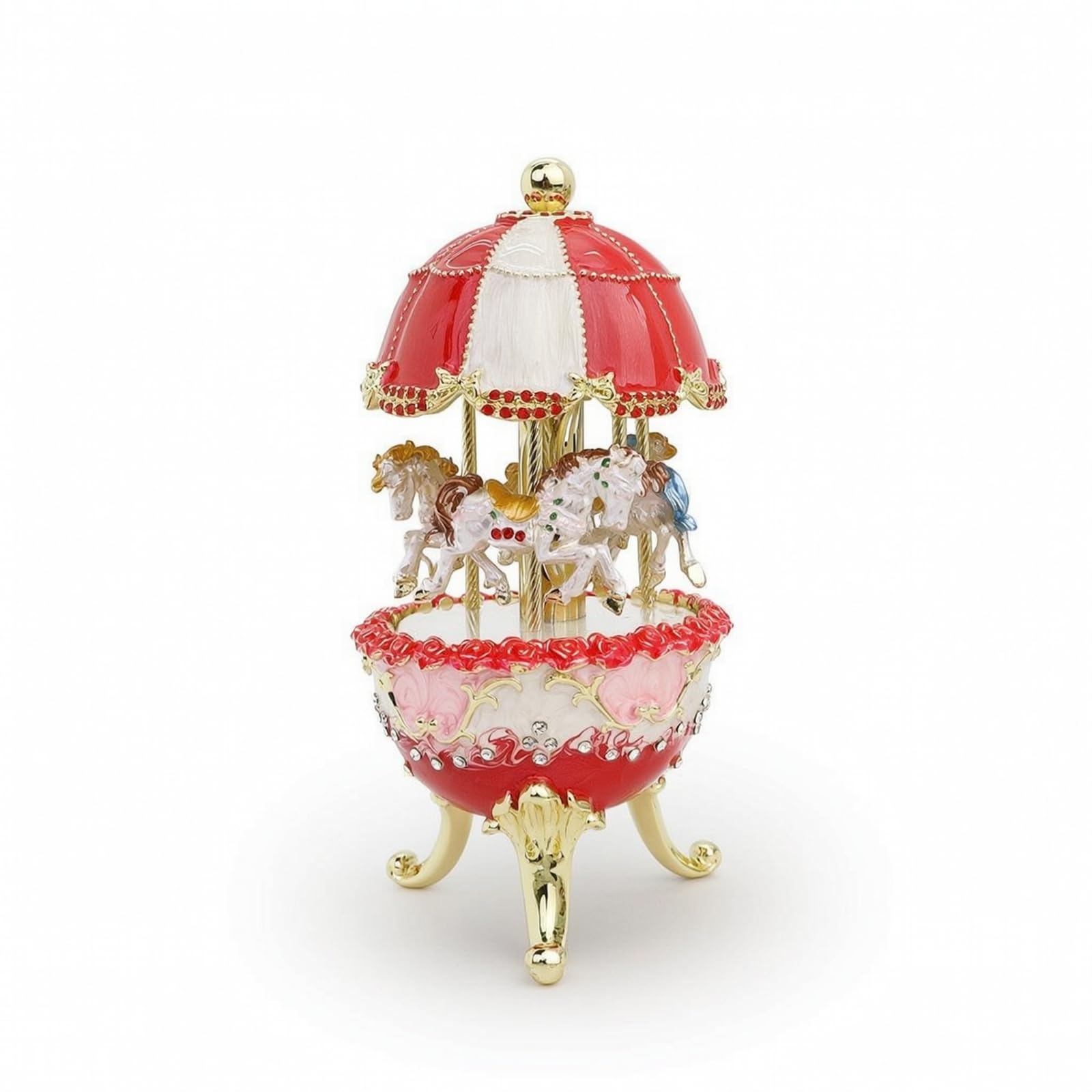 MagiDeal Caja de Música Giratoria Carrusel Figura Adorno Recuerdo Elaborada en Aleación Esmaltada con Base Redonda y Piernas Curvas Caballos Minuciosos, Rojo