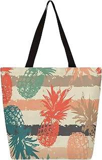 Sacolas de lona grandes com bolso interno, bolsa de ombro feminina colorida listrada de abacaxi casual, bolsa de mão reutilizável para cozinha, sacolas de lona para uso para livros, sacolas de compras, sacolas de presente, Multicor