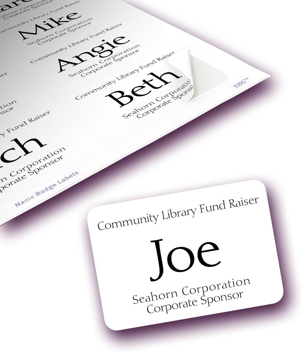 Avery Flexible Name Badges for Laser and Inkjet Printers, 3-3/8" x 2-1/3", Matte White, Rectangle, 400 Pack (5395)