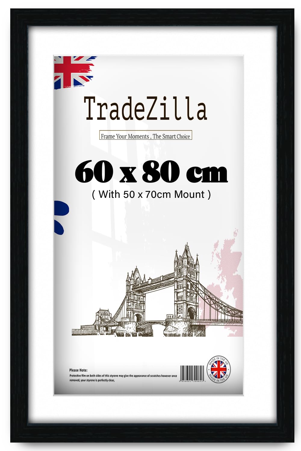 TradeZilla | Modern 600 x 800 mm Black Photo Frame With 700 x 500 mm White Mount | Wall Decoration Photos Canvas Paintings Art Gallery (60 x 80 cm) [ Black ]